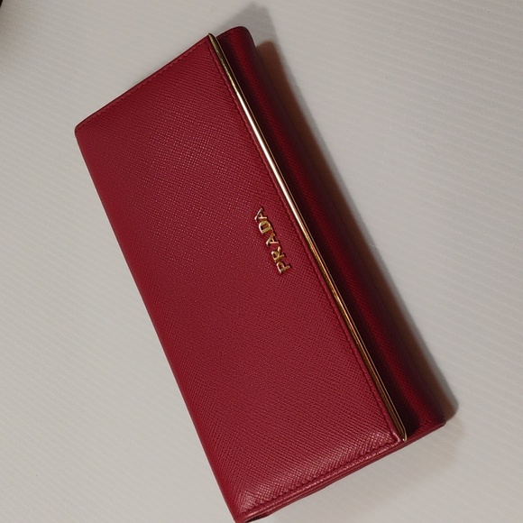 Prada Saffiano Leather Metal Bar Flap Continental Wallet W/Cardholder - Picture 3 of 13